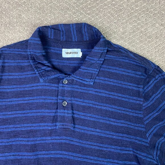 Taylor Stitch Polo Shirt Men's 42 Blue Stripe Striped Organic Cotton - Picture 2 of 10